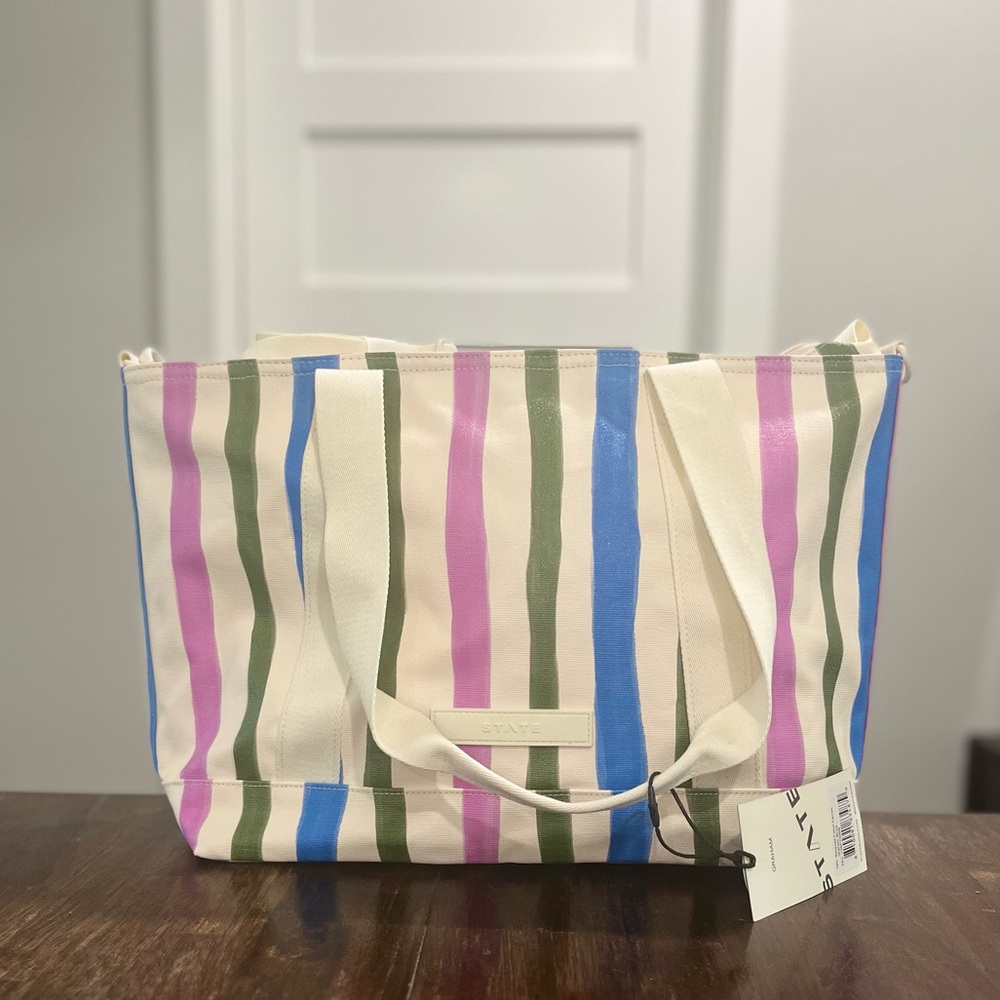 STATE Recycled Cotton Canvas Graham Stripe Tote Bag